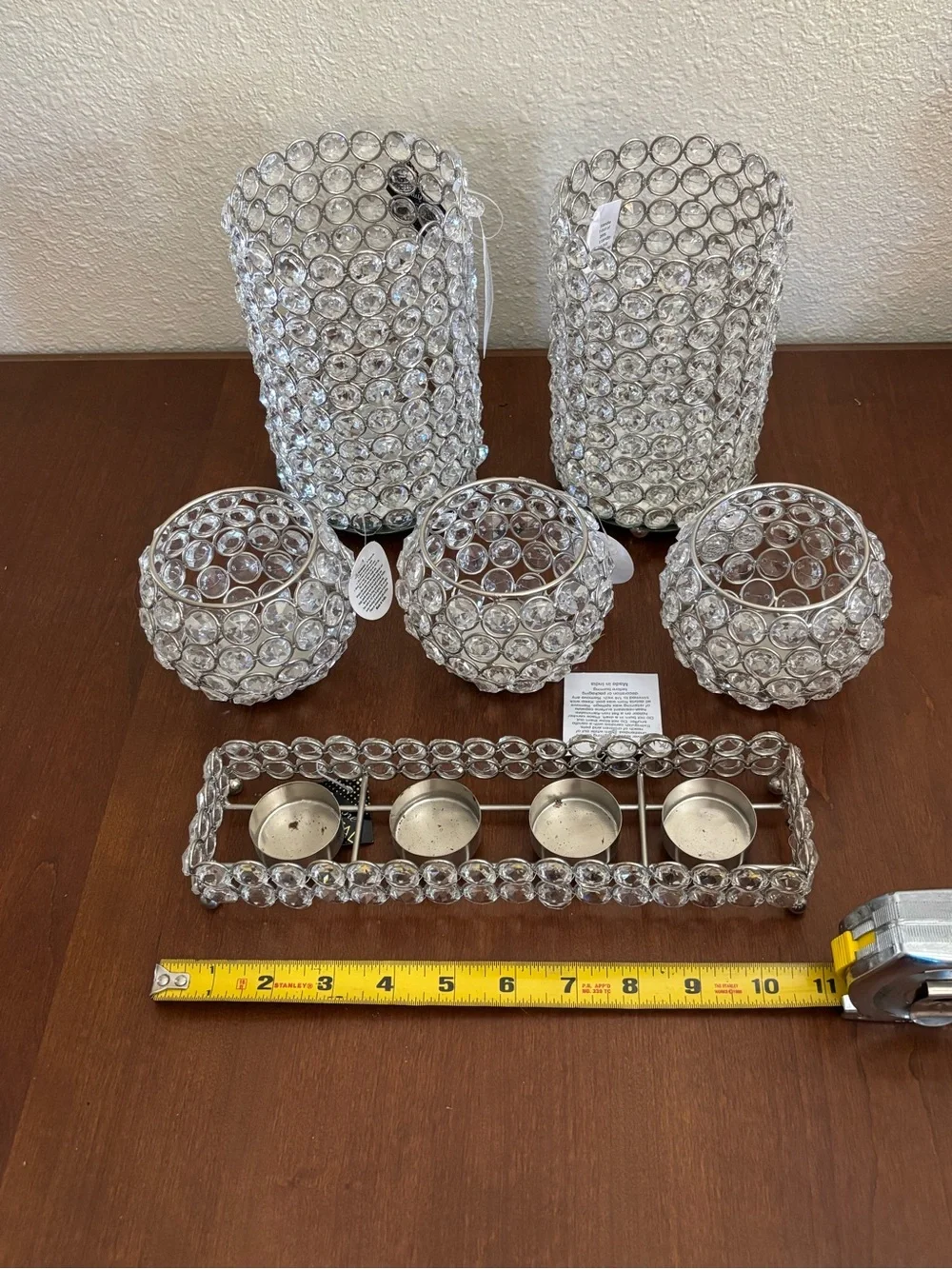 Genuine Crystal Beaded Tabletop Candle Holders Set of 6